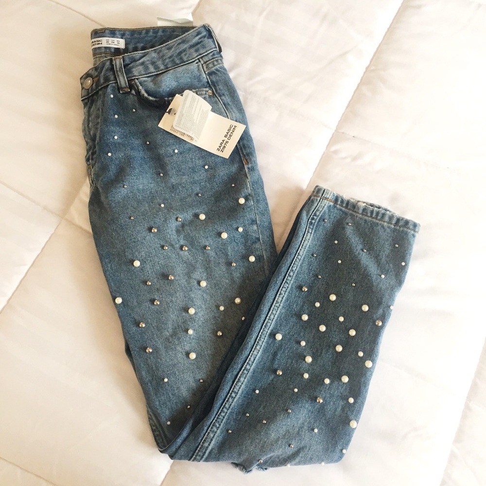 New Zara Pearl Jeans Size 4 Mom Fit